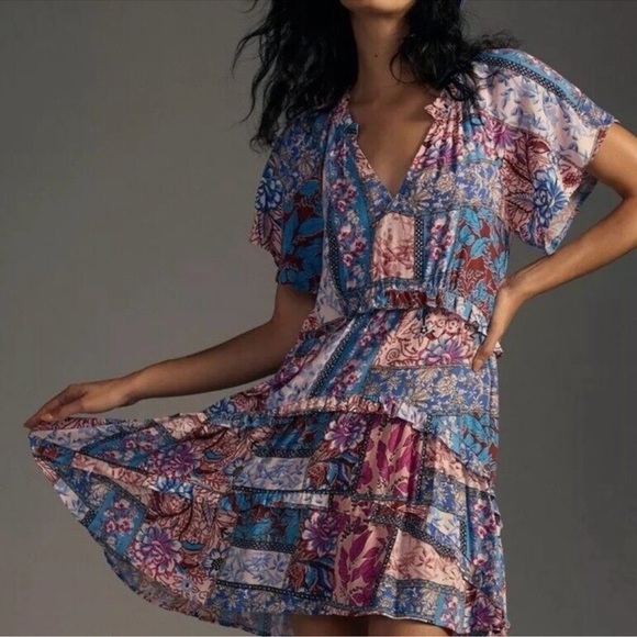 By Anthropologie Robin Tiered Mini Dress vacation date night summer party - Picture 10 of 10